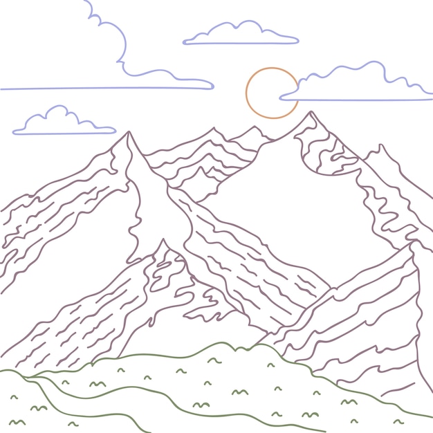 Illustrazione del contorno della montagna disegnata a mano