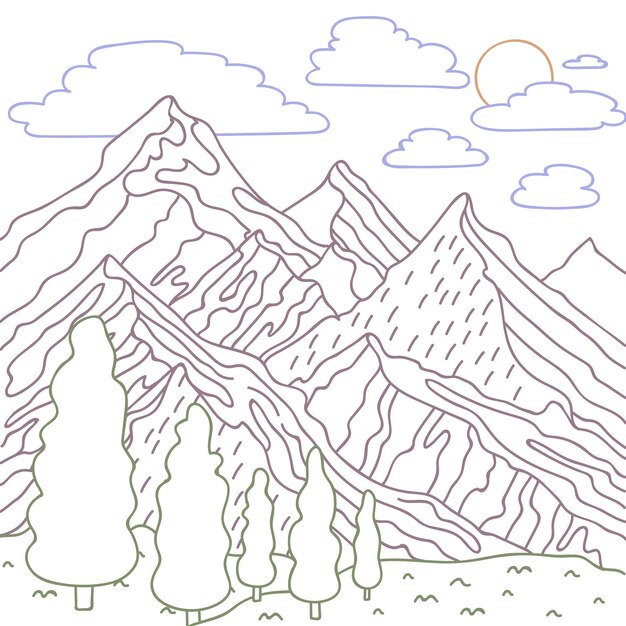 Illustrazione del contorno della montagna disegnata a mano