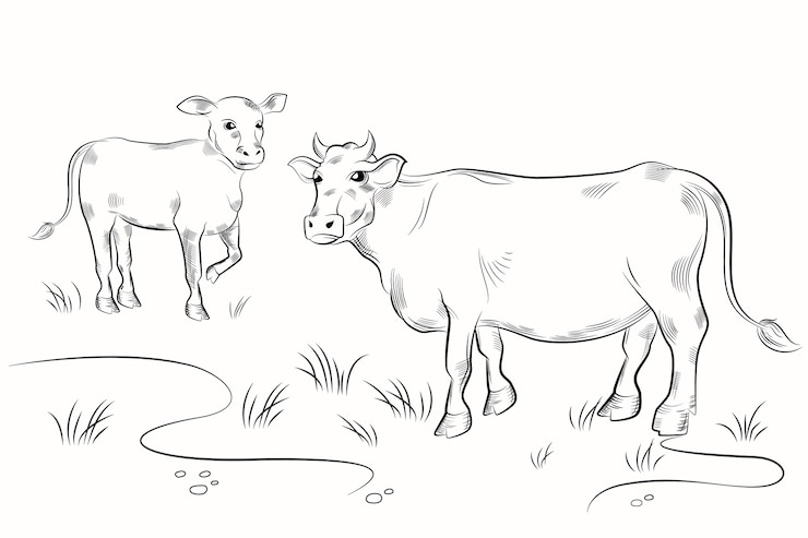Vettore gratuito illustrazione del contorno della mucca disegnata a mano