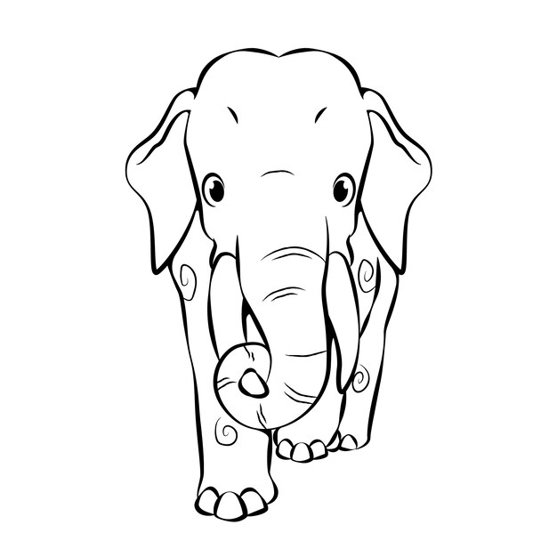 Illustrazione del contorno di un elefante disegnata a mano