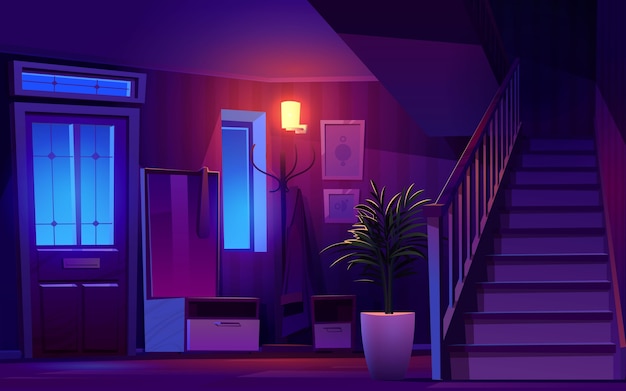 Illustrazione del corridoio notturno dei cartoni animati
