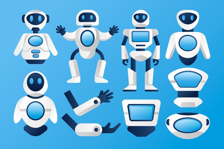 Vettore gratuito illustrazione del costruttore di caratteri del robot gradiente