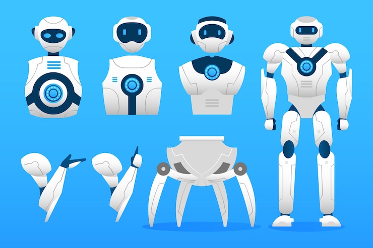 Vettore gratuito illustrazione del costruttore di caratteri del robot gradiente