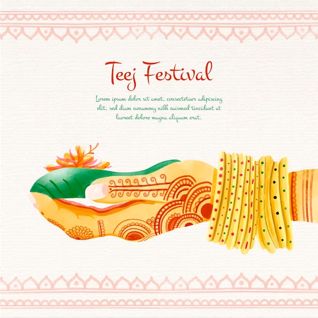 Illustrazione del festival teej dell'acquerello dipinto a mano