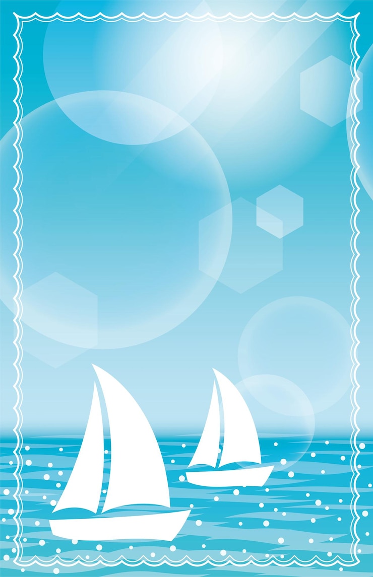 Vettore gratuito illustrazione del fondo di vista sul mare di vettore con cielo blu e yacht che navigano sul mare