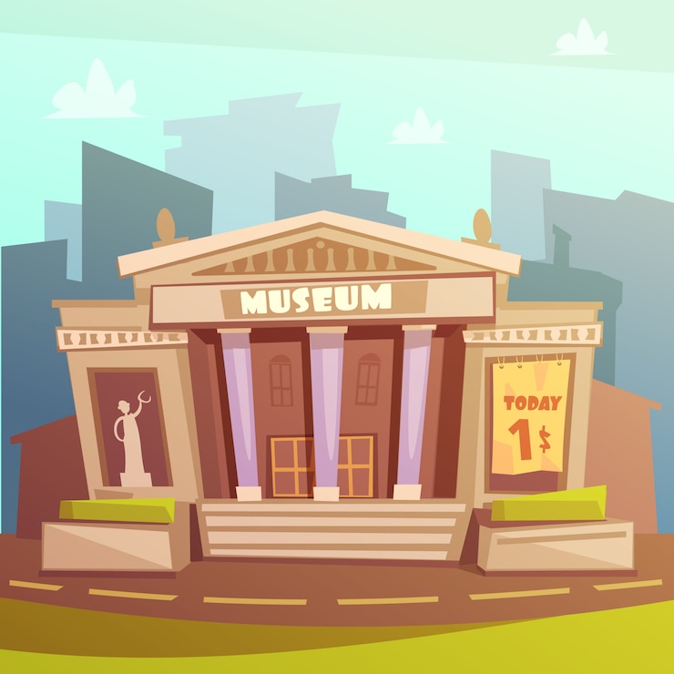 Vettore gratuito illustrazione del fumetto della costruzione del museo