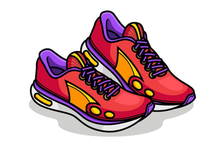 Vettore gratuito illustrazione del fumetto di scarpe da corsa disegnate a mano