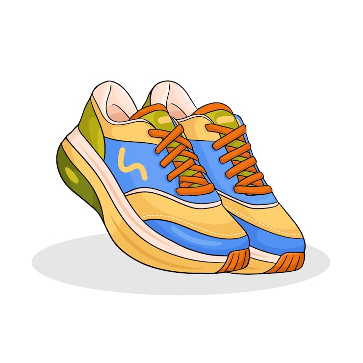 Vettore gratuito illustrazione del fumetto di scarpe da corsa disegnate a mano