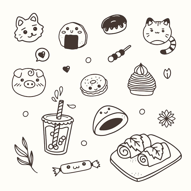 Vettore gratuito illustrazione del libro da colorare kawaii disegnata a mano