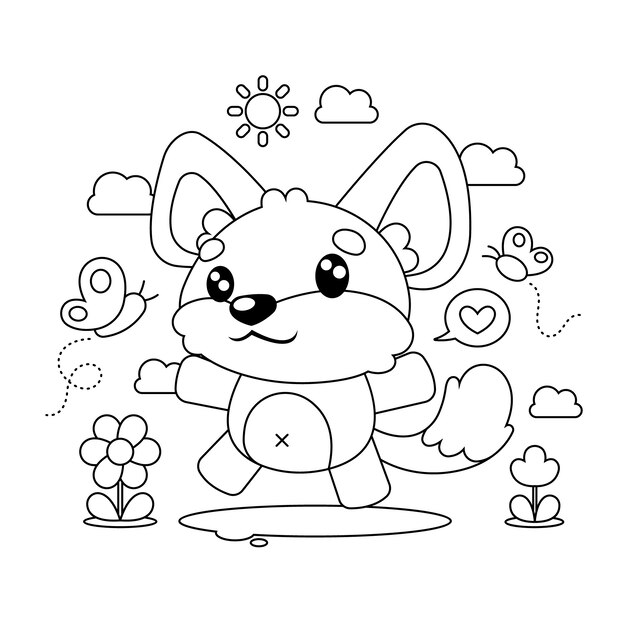 Illustrazione del libro da colorare kawaii disegnata a mano