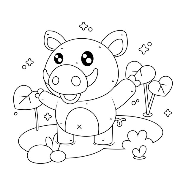 Illustrazione del libro da colorare kawaii disegnata a mano