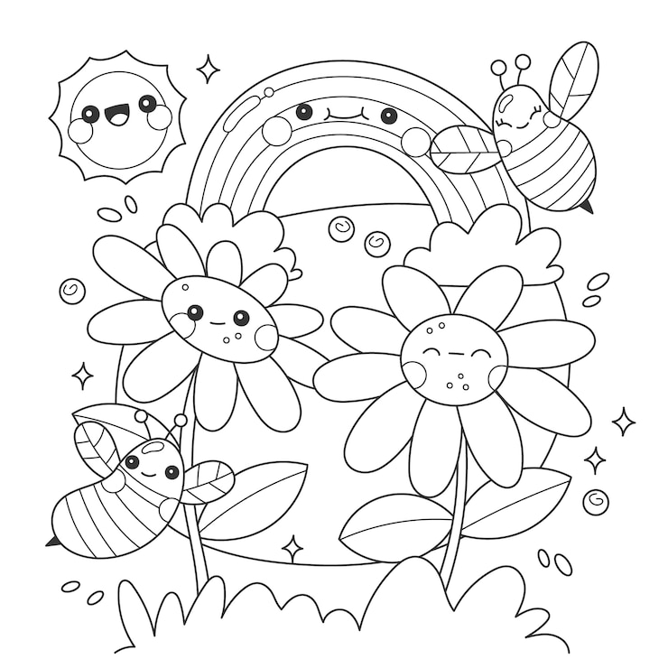 Vettore gratuito illustrazione del libro da colorare kawaii disegnata a mano