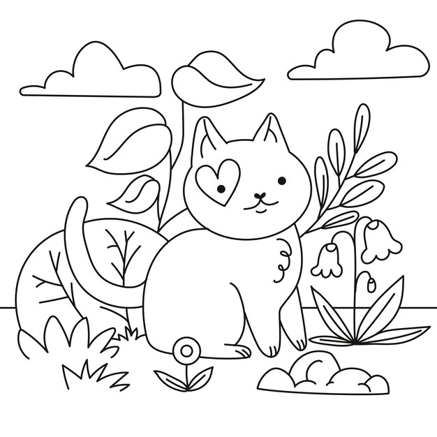 Illustrazione del libro da colorare kawaii disegnata a mano