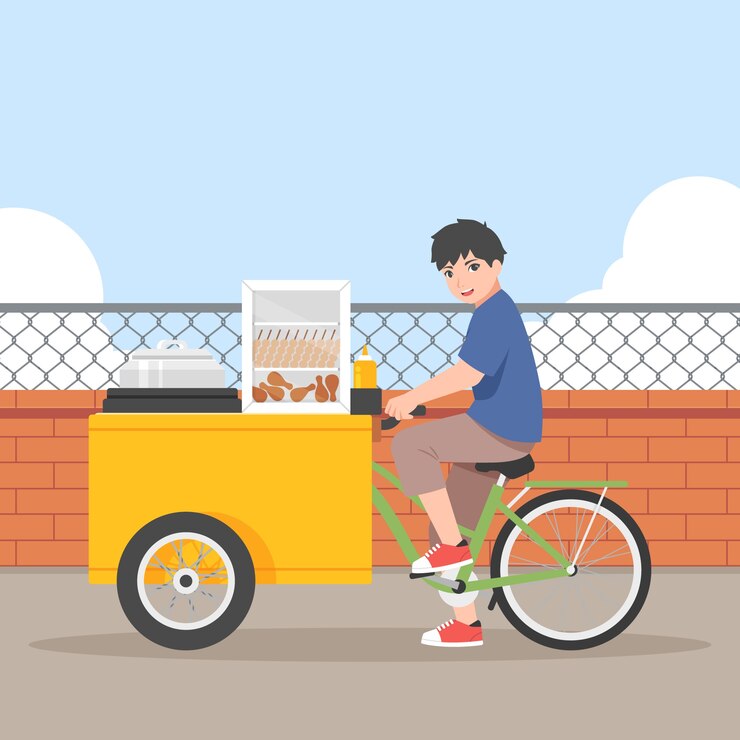Vettore gratuito illustrazione del mercato del cibo di strada design piatto