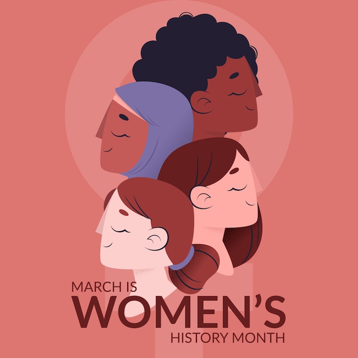 Vettore gratuito illustrazione del mese della storia delle donne piatte