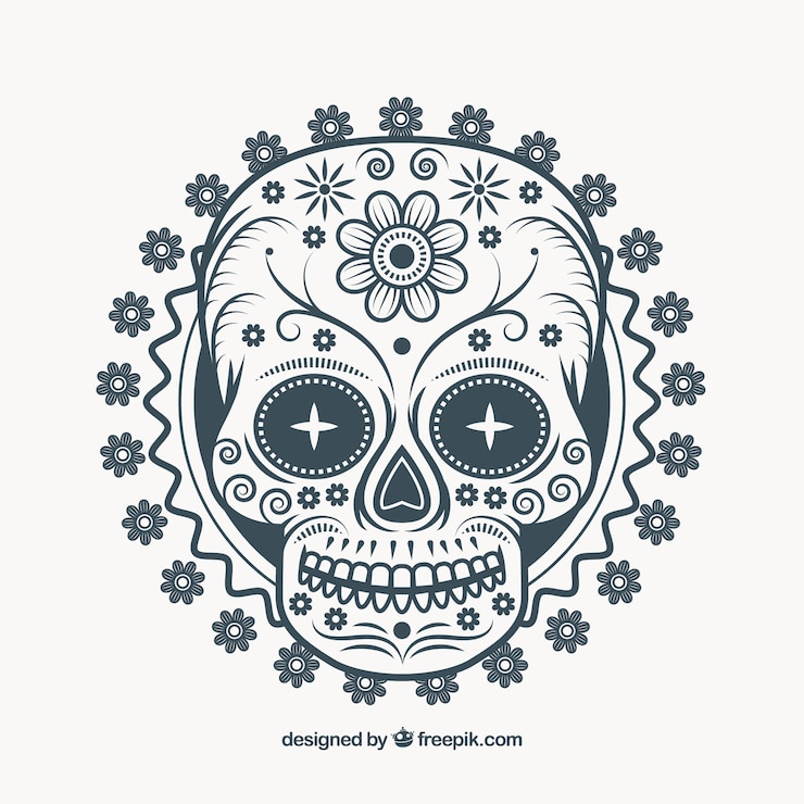 Vettore gratuito illustrazione del messicano cranio ornamentali