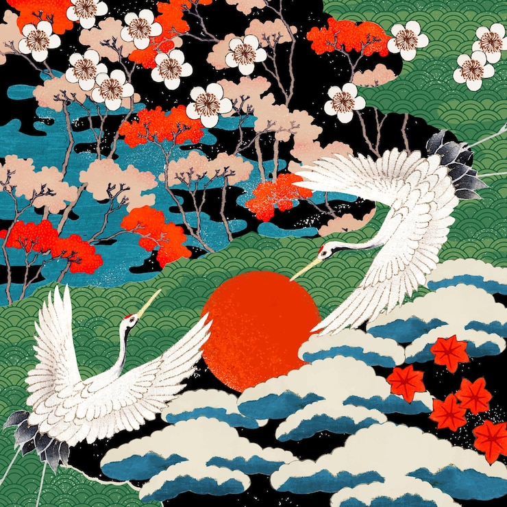 Vettore gratuito illustrazione del modello di arte giapponese vintage