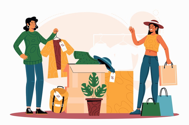 Vettore gratuito illustrazione del negozio dell'usato disegnata a mano