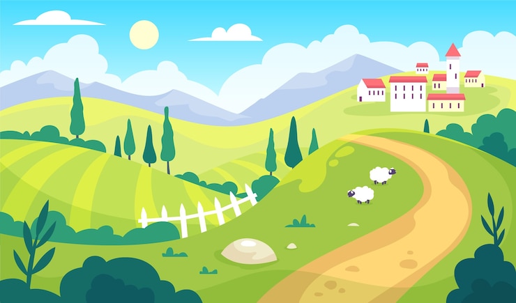 Vettore gratuito illustrazione del paesaggio di campagna