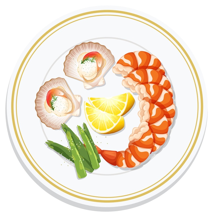 Vettore gratuito illustrazione del piatto di pesce gourmet