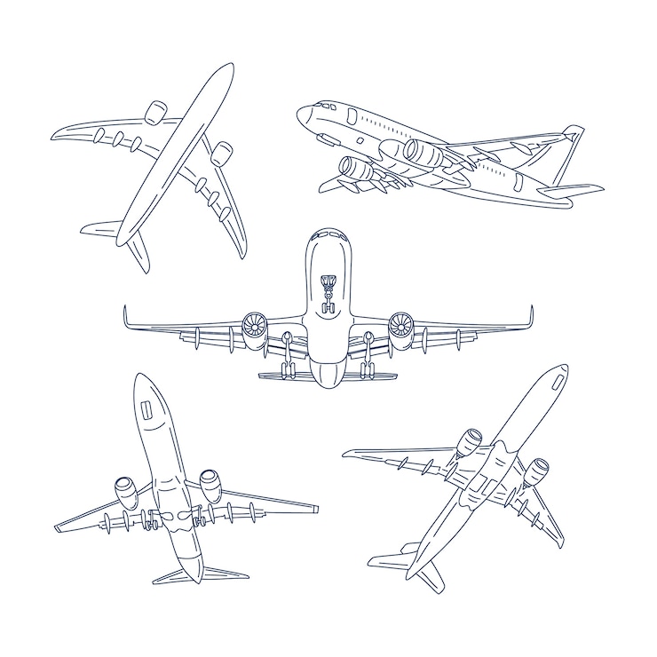 Vettore gratuito illustrazione del profilo dell'aeroplano disegnato a mano