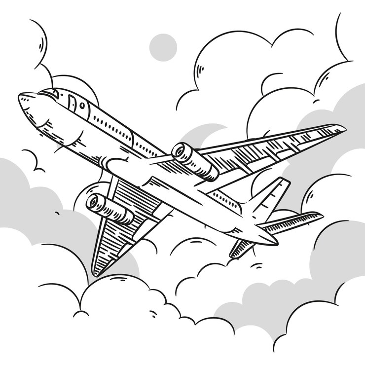 Vettore gratuito illustrazione del profilo dell'aeroplano disegnato a mano