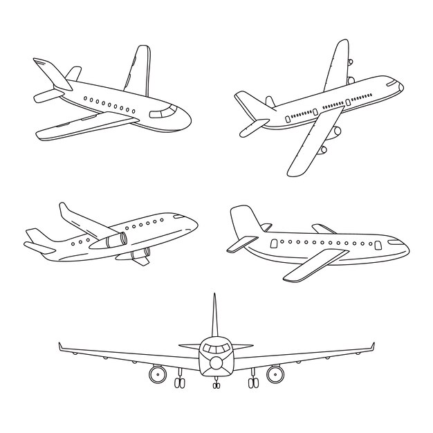 Illustrazione del profilo dell'aeroplano disegnato a mano