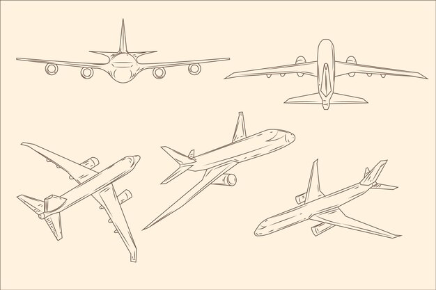 Illustrazione del profilo dell'aeroplano disegnato a mano