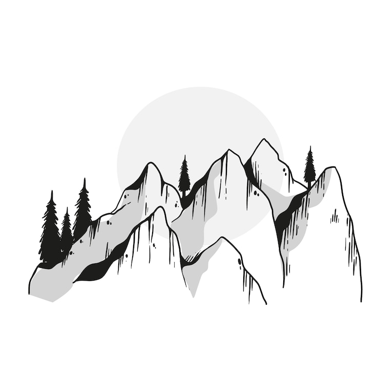 Vettore gratuito illustrazione del profilo della montagna disegnata a mano