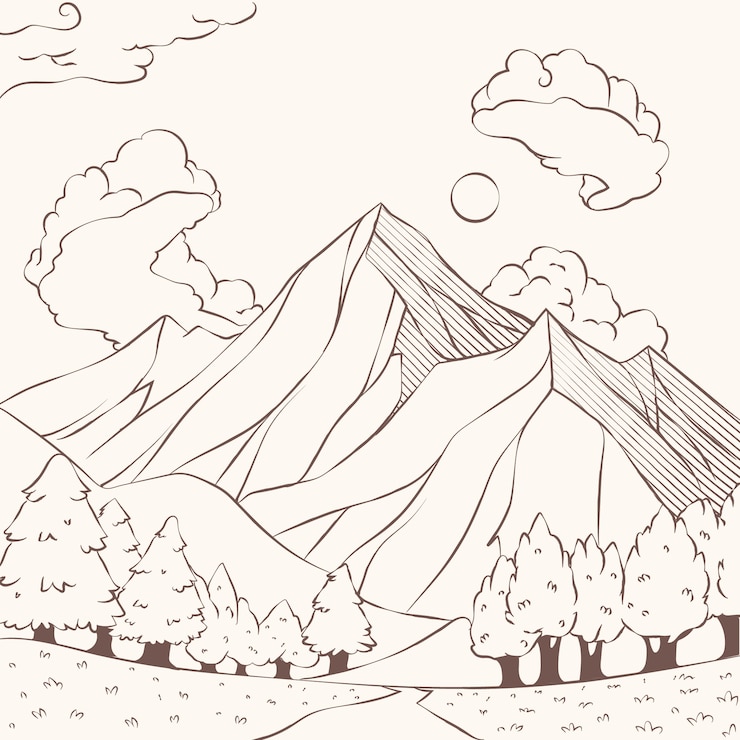 Vettore gratuito illustrazione del profilo della montagna disegnata a mano