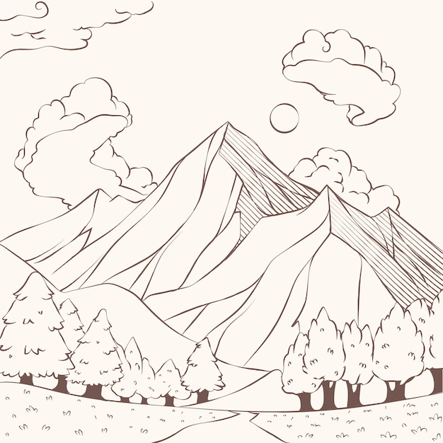 Illustrazione del profilo della montagna disegnata a mano