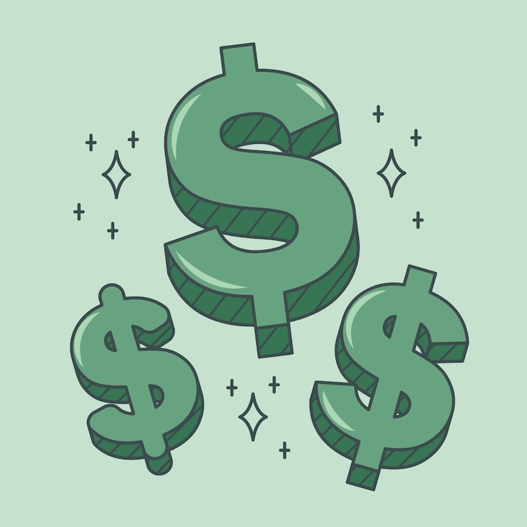 Vettore gratuito illustrazione del segno del dollaro del fumetto disegnato a mano