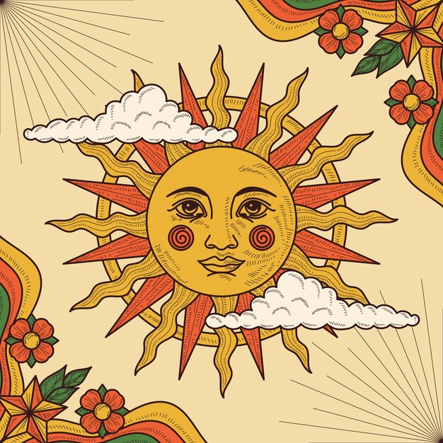 Illustrazione del sole retrò disegnata a mano