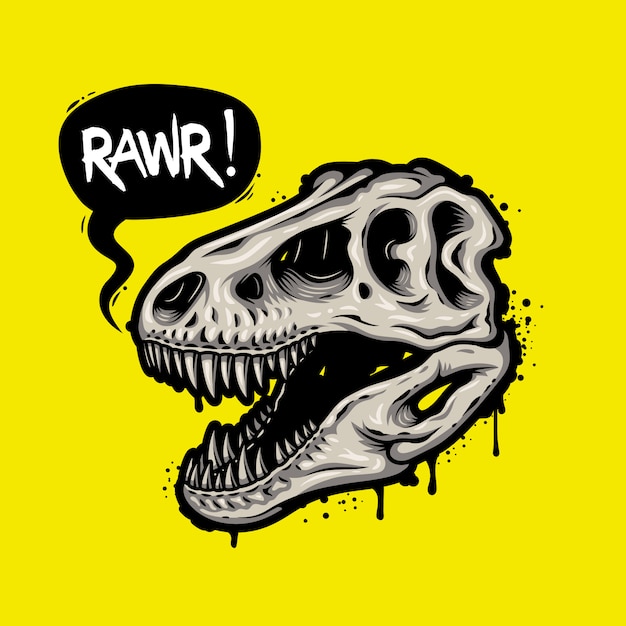 Illustrazione del teschio di dinosauro con bolla di testo. Tyrannosaur Rex. Stampa t-shirt