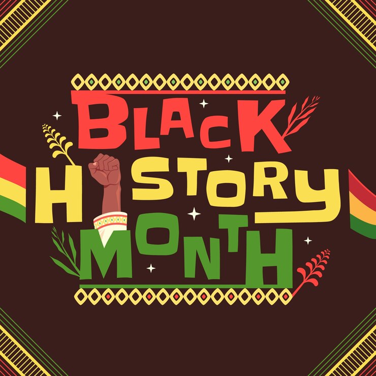 Vettore gratuito illustrazione del testo del mese della storia nera piatta.