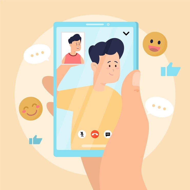 Vettore gratuito illustrazione del video degli amici che rivolge allo smartphone