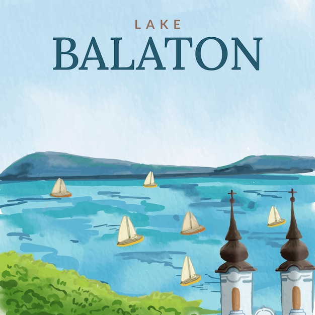 Illustrazione dell'acquerello del lago balaton