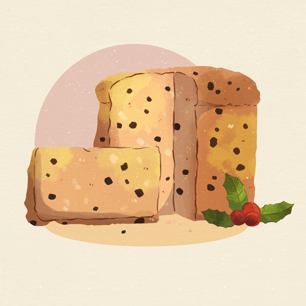 Illustrazione dell'acquerello del panettone con gocce di cioccolato