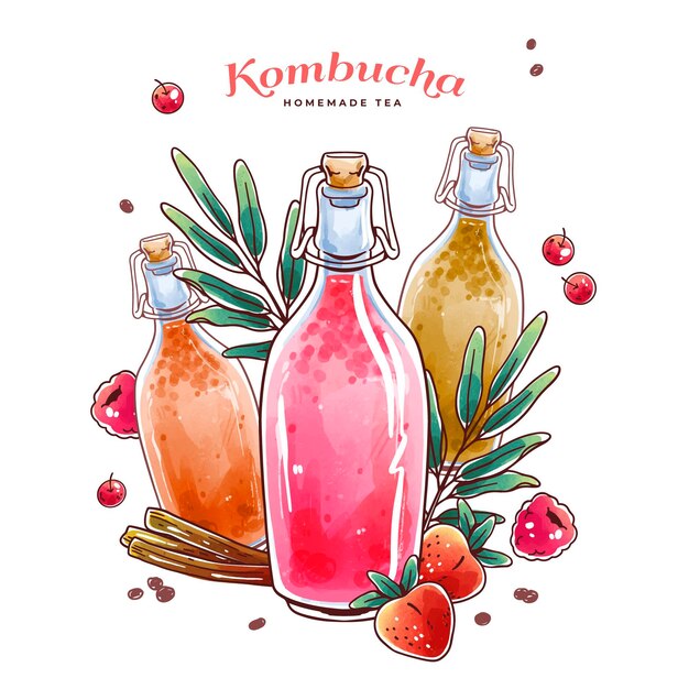 Illustrazione dell'acquerello del tè kombucha