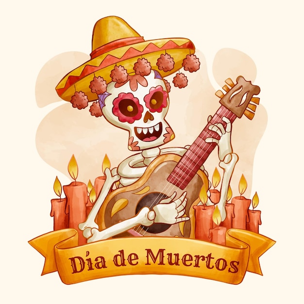 Illustrazione dell'acquerello dia de muertos