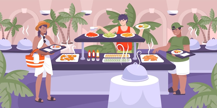 Vettore gratuito illustrazione dell'hotel all inclusive con ristorante