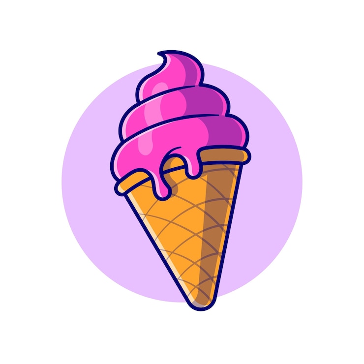 Vettore gratuito illustrazione dell'icona del fumetto del cono gelato. concetto dell'icona di cibo dolce isolato. stile cartone animato piatto