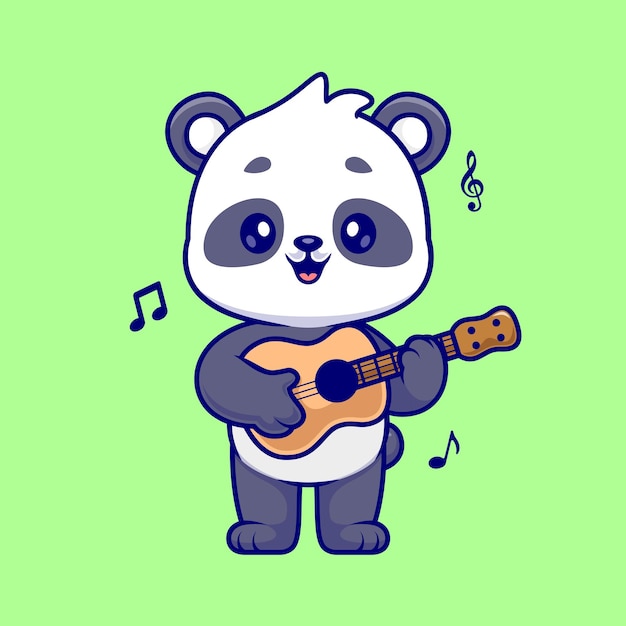 Illustrazione dell'icona del vettore del fumetto della chitarra del panda sveglio. Animale icona musica concetto isolato piatto