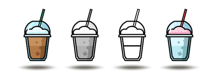 Vettore gratuito illustrazione dell'icona di vettore. caffè frappe colorato in grigio, colore e nero e bianco. isolato su whi