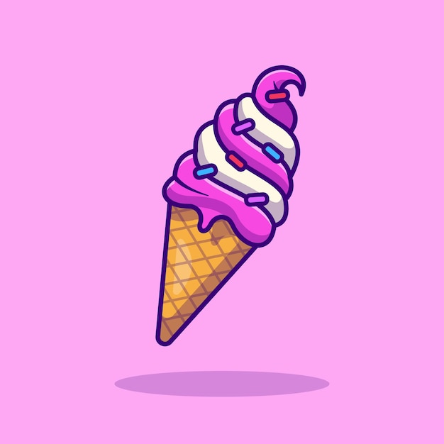 Illustrazione dell'icona di vettore del fumetto del gelato. Dessert icona cibo concetto vettore isolato. Stile cartone animato piatto