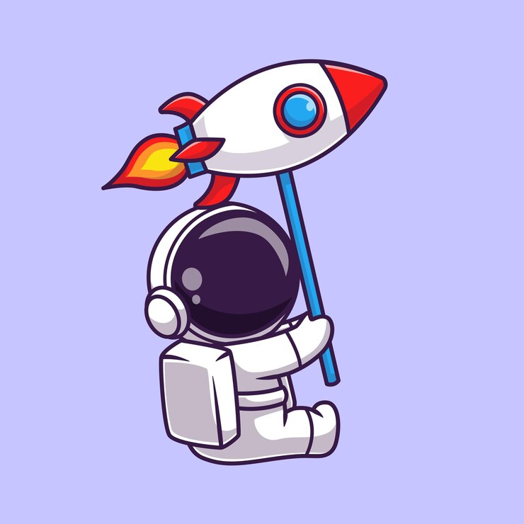 Vettore gratuito illustrazione dell'icona di vettore del fumetto dell'aerostato del razzo sveglio dell'astronauta. tecnologia della scienza isolata