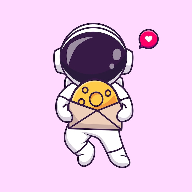 Vettore gratuito illustrazione dell'icona di vettore del fumetto della lettera della luna che tiene l'astronauta sveglio. tecnologia della scienza isolata