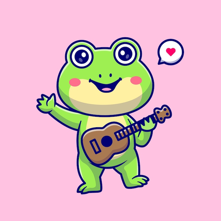 Vettore gratuito illustrazione dell'icona di vettore del fumetto della rana sveglia che suona la chitarra. animale icona musica concetto isolato piatto