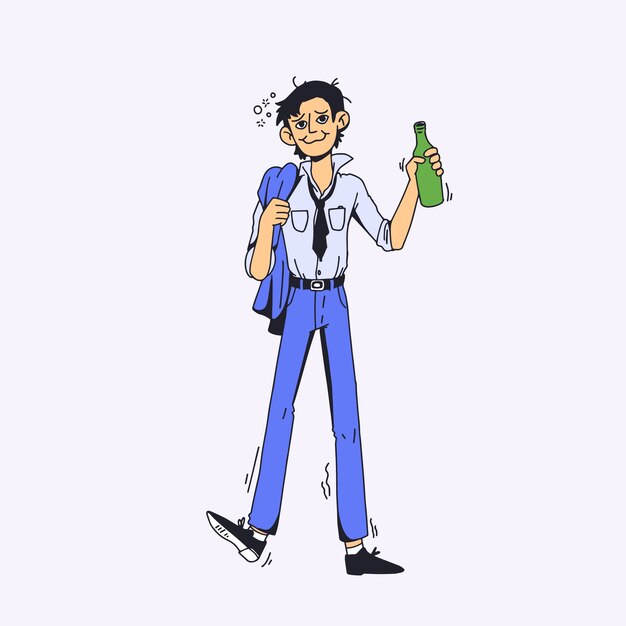 Illustrazione dell'uomo ubriaco disegnato a mano