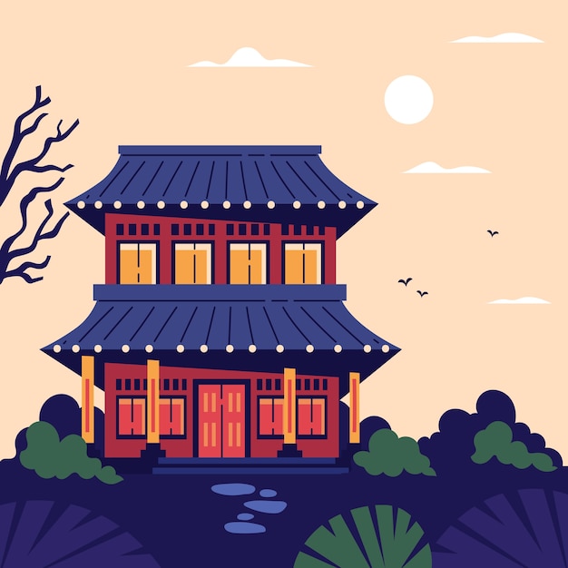 Illustrazione della casa coreana disegnata a mano